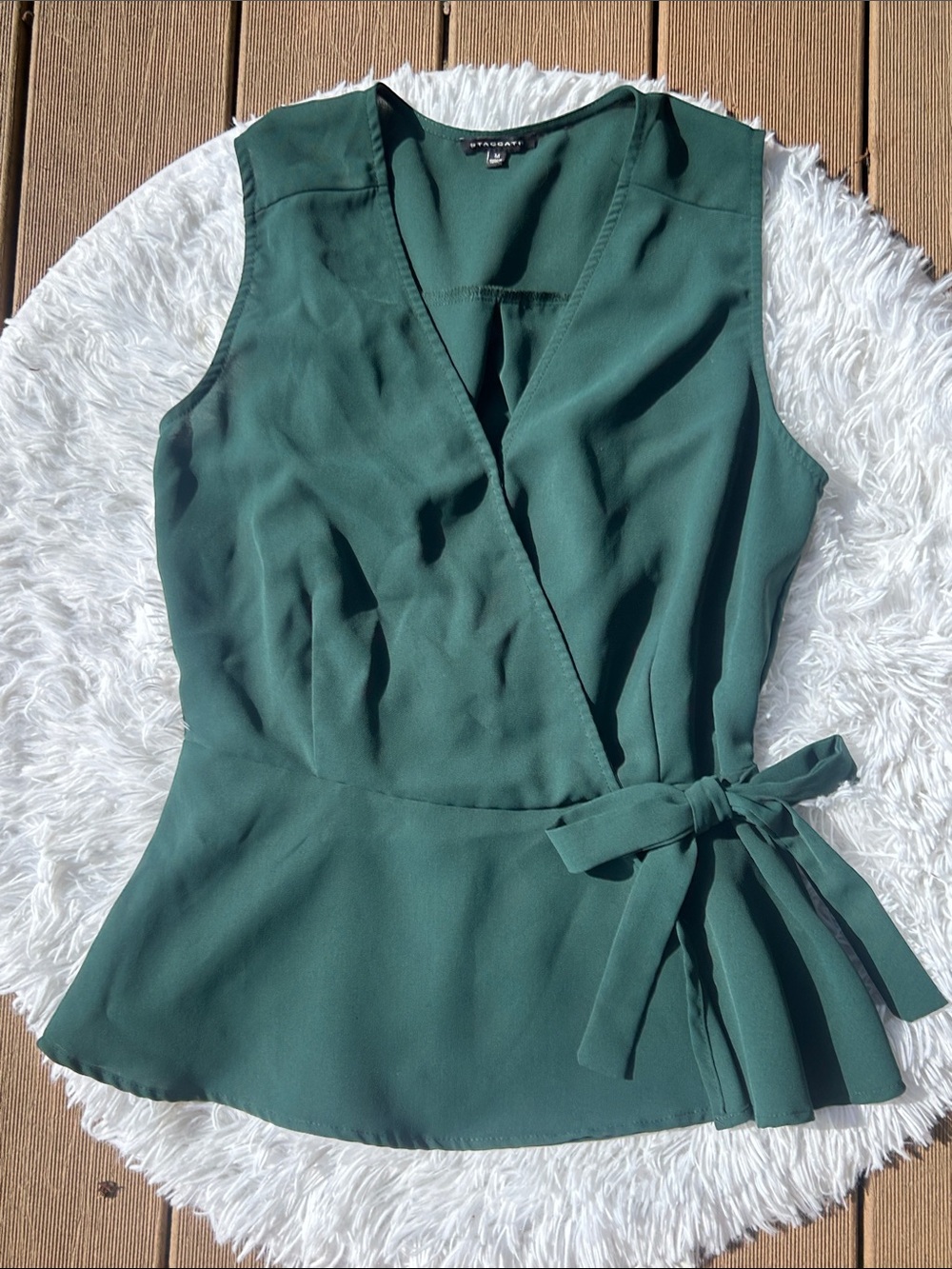 Staccato Emerald Green Sleeveless Wrap Peplum Top with Side Tie Size Medium